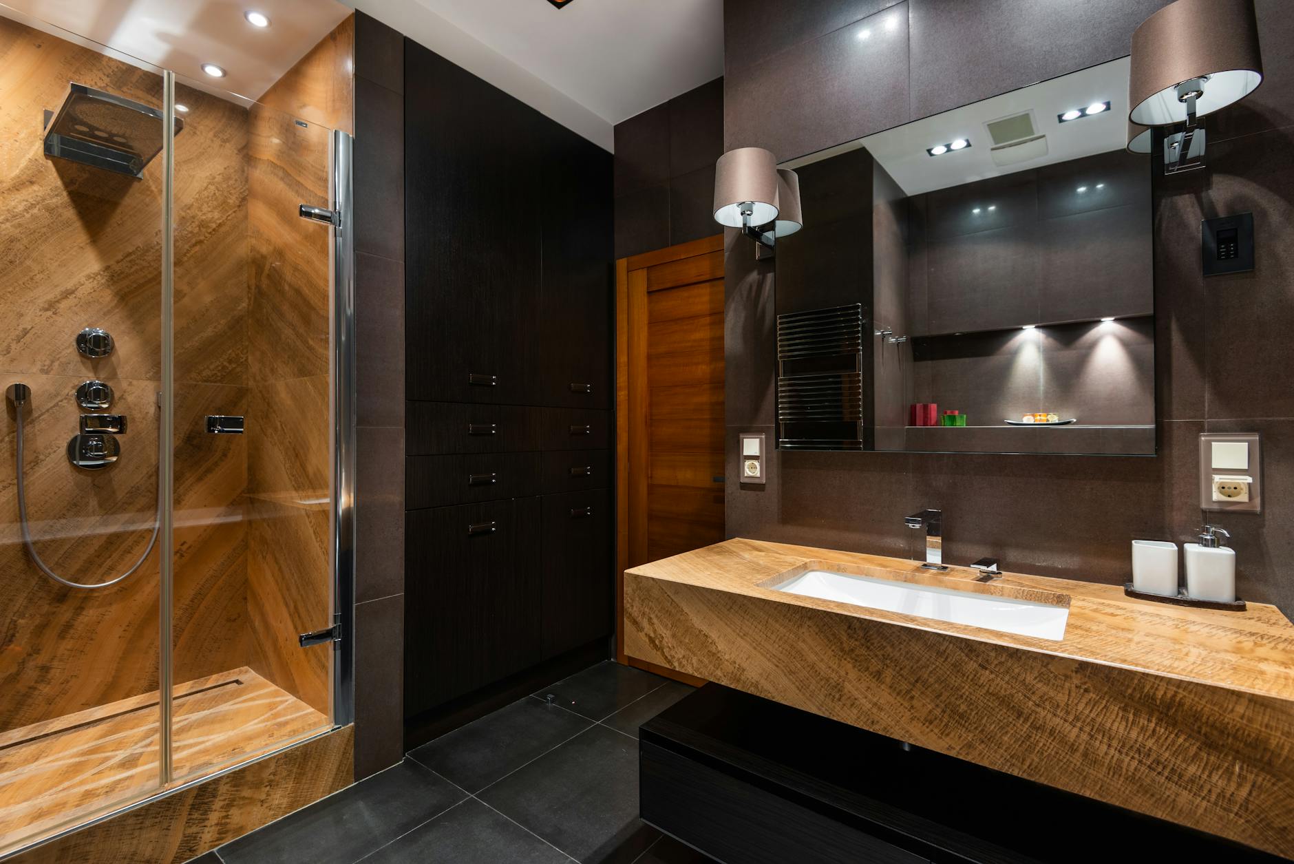 modern bathroom with wooden elements