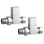 Square Straight Radiator Valves - Pair - Chrome