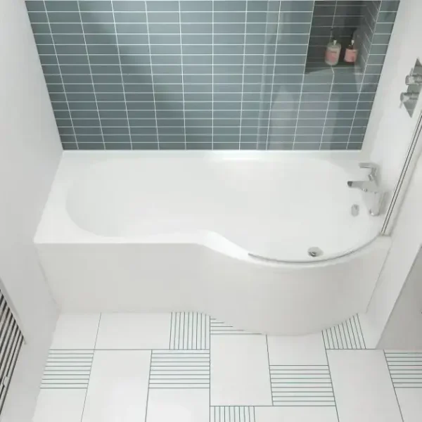 P-Shaped Shower Bath with Side Panel - Image 2