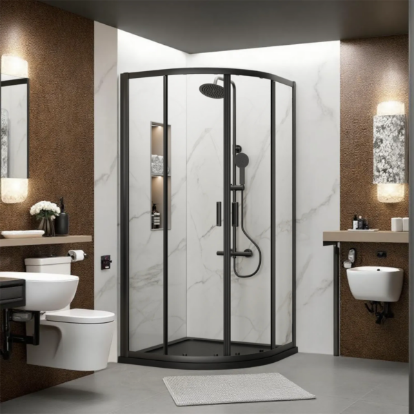 Luxury Matt Black Quadrant Shower Enclosure  800x800 mm Double Sliding Doors Walk in Corner Cubicle Screen - Image 2