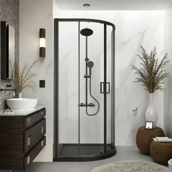 Luxury Matt Black Quadrant Shower Enclosure  800x800 mm Double Sliding Doors Walk in Corner Cubicle Screen